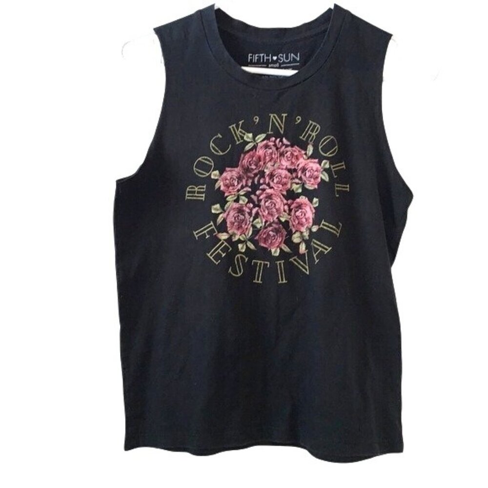 Rock N Roll Festival Sleeveless Graphic Tee By Fifth Sun Black Tank Top